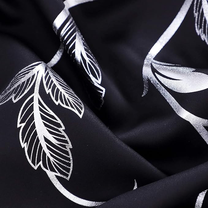 BUHUA Blackout Curtain 2 Panel Set Silver Vine Foil Print Thermal Insulated - Image 6