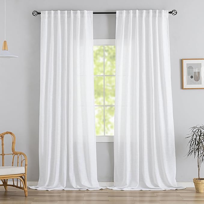 DONREN White Linen Back Tab Curtains 96 Inches Long 2 Panels by DONREN