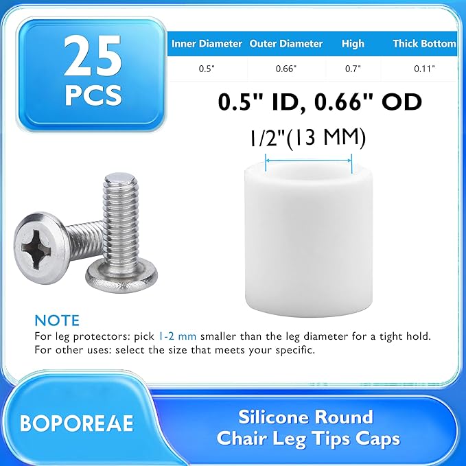 25 Pcs 1/2" Round Chair Leg Tips Caps, Silicone Rubber Furniture Leg Floor - Image 9