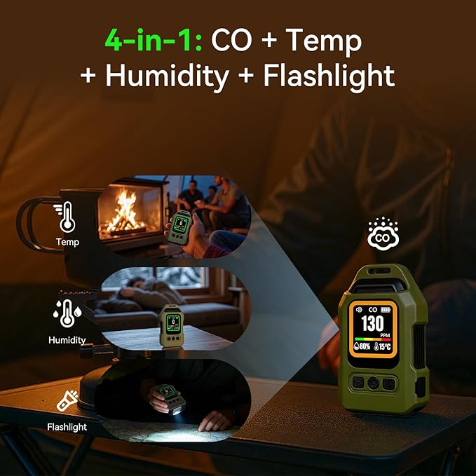 Portable 4-in-1 Carbon Monoxide Detector, Rechargeable Mini CO Alarm - Image 2