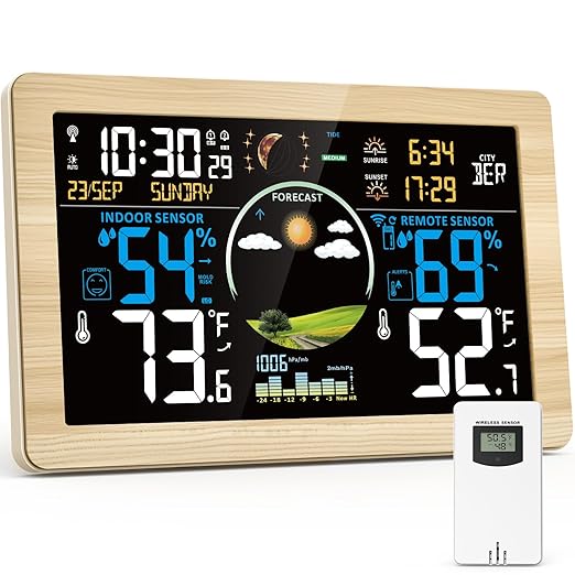 Weather Station Wireless Indoor Outdoor, Digital Thermometer, 7.5'' VA Display by Brataste