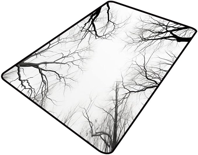 Runner Black and White Tree Branches Printed Patterns Non-Slip Area Rugs Fade by Snarena