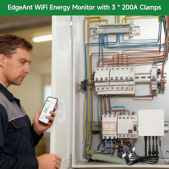 Smart Home Energy Monitor with 3 200A Clamps EdgeAnt, Real-Time Accurate Energy - Image 3