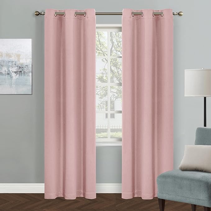 MYSKY HOME Pink Curtains for Living Room, 90 Inch Long Grommet Room Darkening by MYSKYHOME