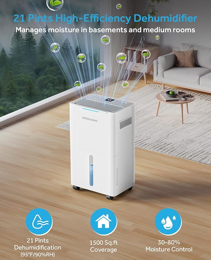 21 Pints Dehumidifier for Basement, 1500 Sq. Ft Dehumidifiers for Home - Image 2
