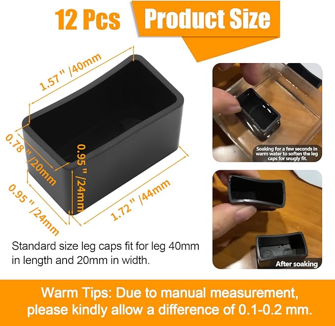 12PCS PVC Rectangle Rubber Chair Leg Tips Caps, 40mm x 20mm Table Foot Caps - Image 2