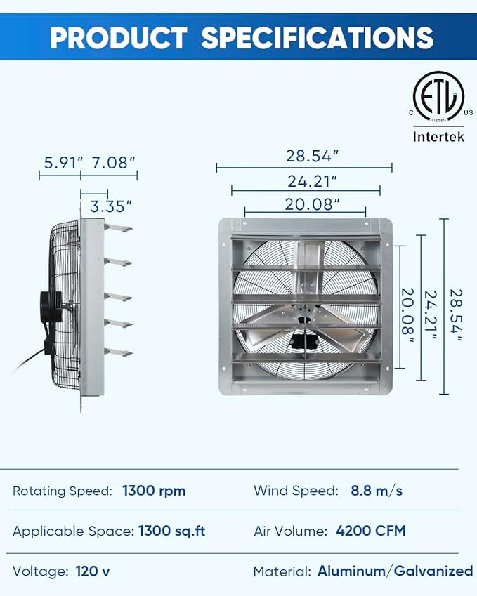 KEN BROWN 24 Inch Shutter Exhaust Fan - Image 2