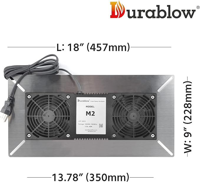 Durablow 220 CFM Air-Out Stainless Steel Crawl Space Vent Fan, Dual Fans - Image 2
