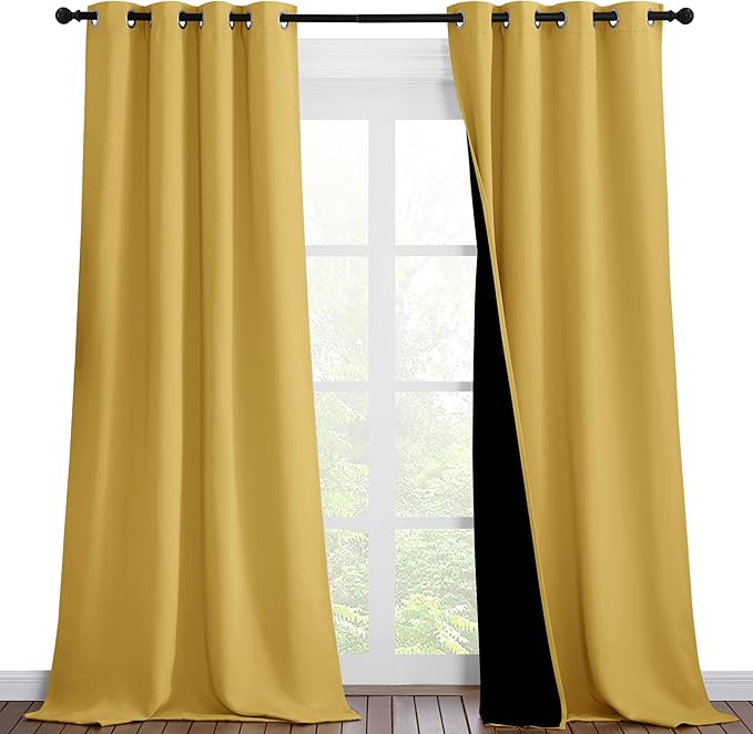 NICETOWN Bright Yellow Full Shade Curtain Panels, Pair of Thermal Insulated & by NICETOWN