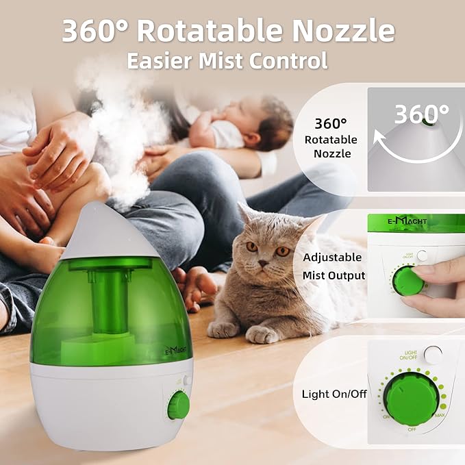 Cool Mist Humidifier for Bedroom & Small Rooms, Quiet 360° Rotation Nozzle - Image 2