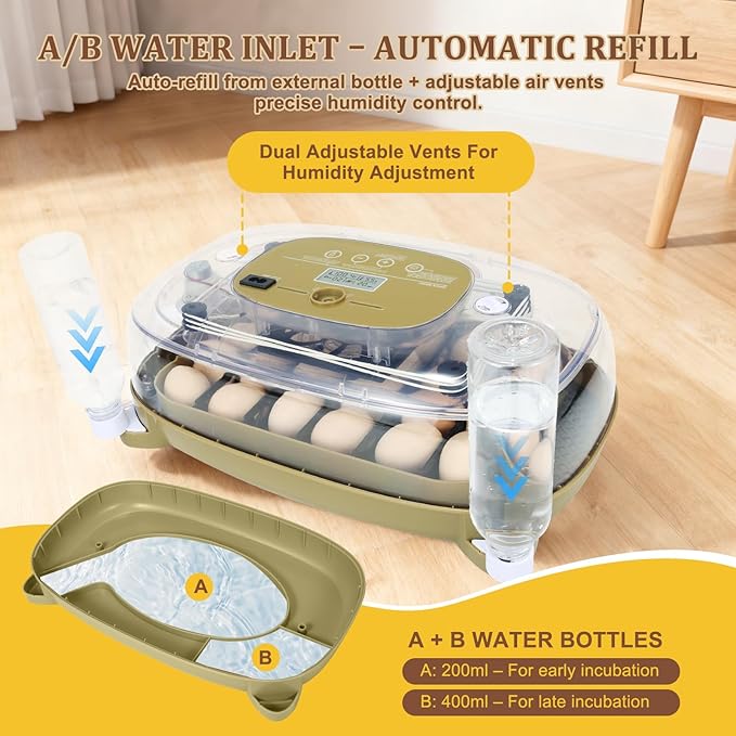 Smart 24-Egg Incubator for Hobbyists, Full-Stage Adaptive Humidity & Temp - Image 5