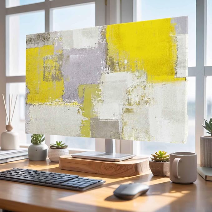 Abstract Yellow Gray Graffiti Indoor TV Cover, Elastic TV Screen Protector - Image 4