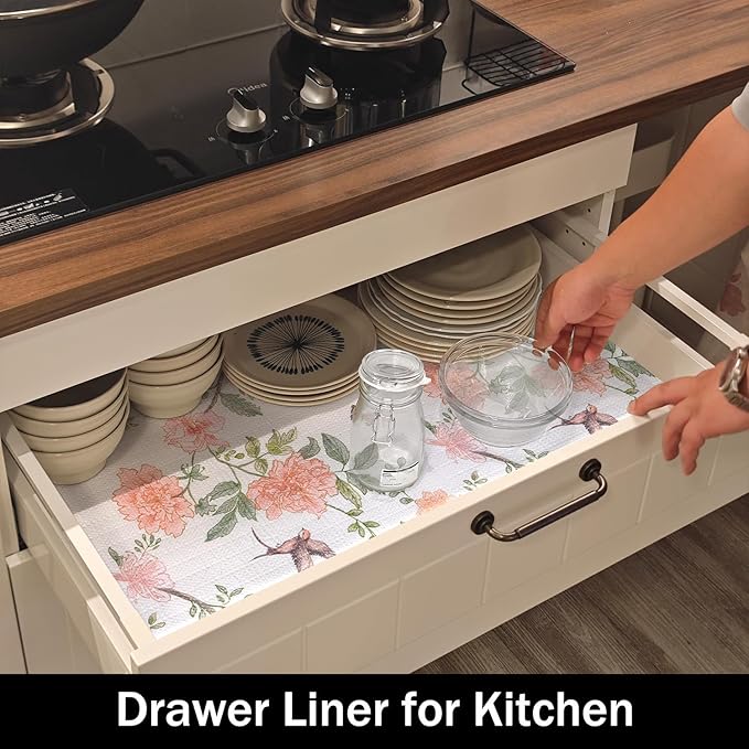 Bird Floral Shelf Liners Non Adhesive and Strong Non-Slip 12IN x 20FT Shelf and - Image 3
