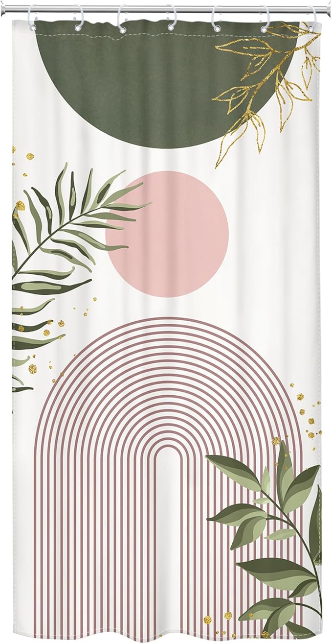 Small Stall Boho Shower Curtain 36Wx72H RV Green Pink Modern Mid Century - Image 7