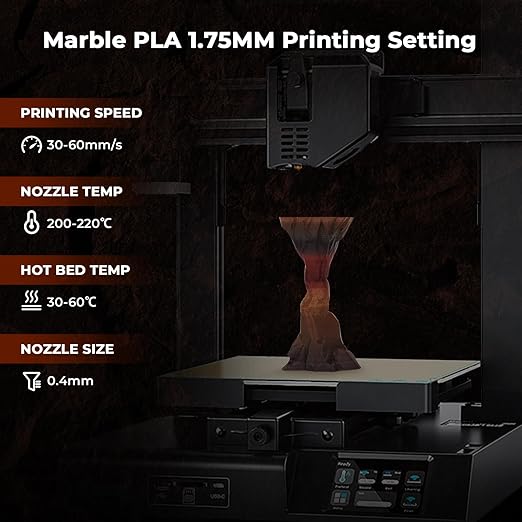 AMOLEN Marble PLA Filament 1.75mm Bundle, Rainbow Rock PLA 3D Printer Filament - Image 6