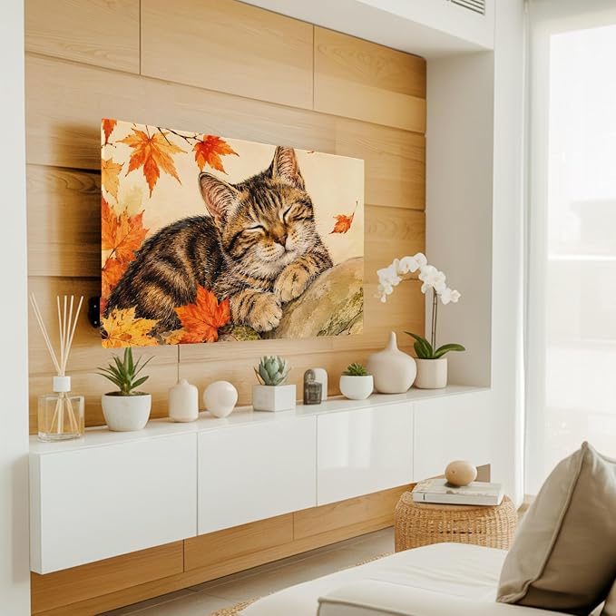 Thanksgiving Cute Tabby Cat Indoor TV Cover, Elastic TV Screen Protector Retro - Image 3