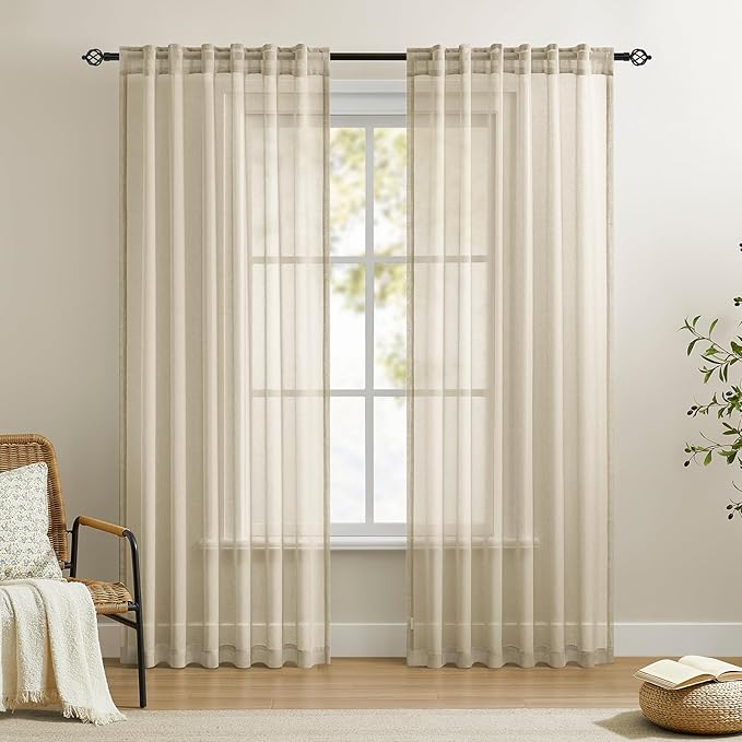 Dreaming Casa Taupe Sheer Curtains 84 Inches Long, Rod Pocket & Back Tab Light by DreamingCasa
