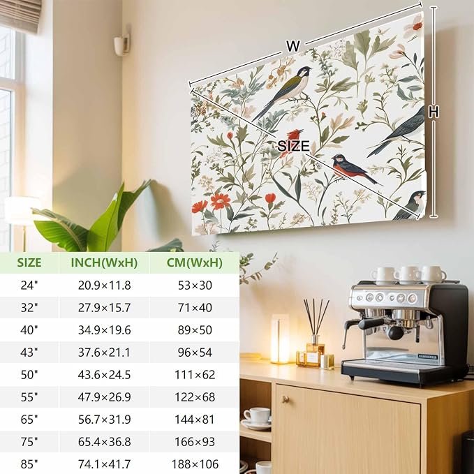 Spring Orange Flowers Birds Indoor TV Cover, Elastic TV Screen Protector Farm - Image 4