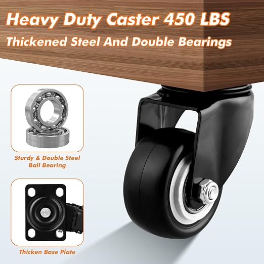 1.5" Casters Set of 12 Heavy-Duty Industrial Caster Wheels Double Ball Bearing - Image 4