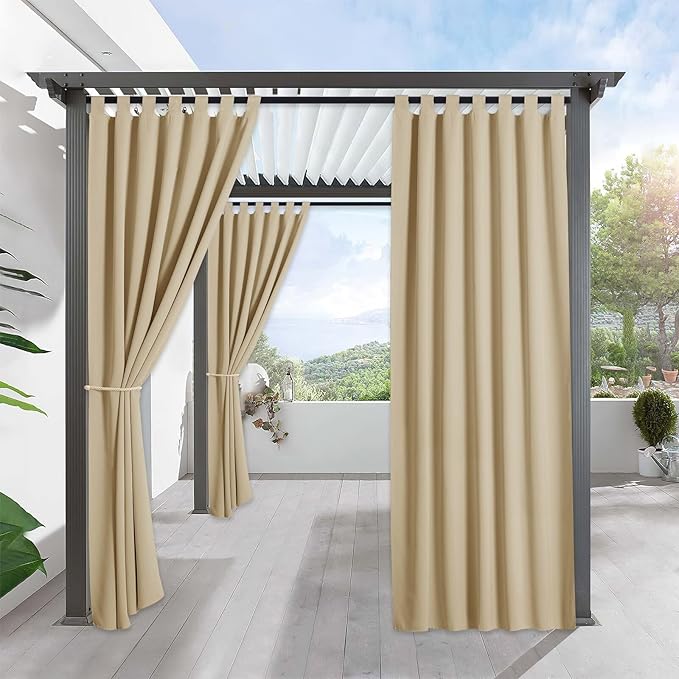 RYB HOME Outdoor Curtains for Patio Waterproof Tab Top Block Sunlight Thermal by RYBHOME