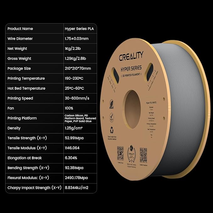 Creality Hyper 3D Printer PLA Gray Filament High Speed Printing 1.75mm 2.2lbs - Image 6