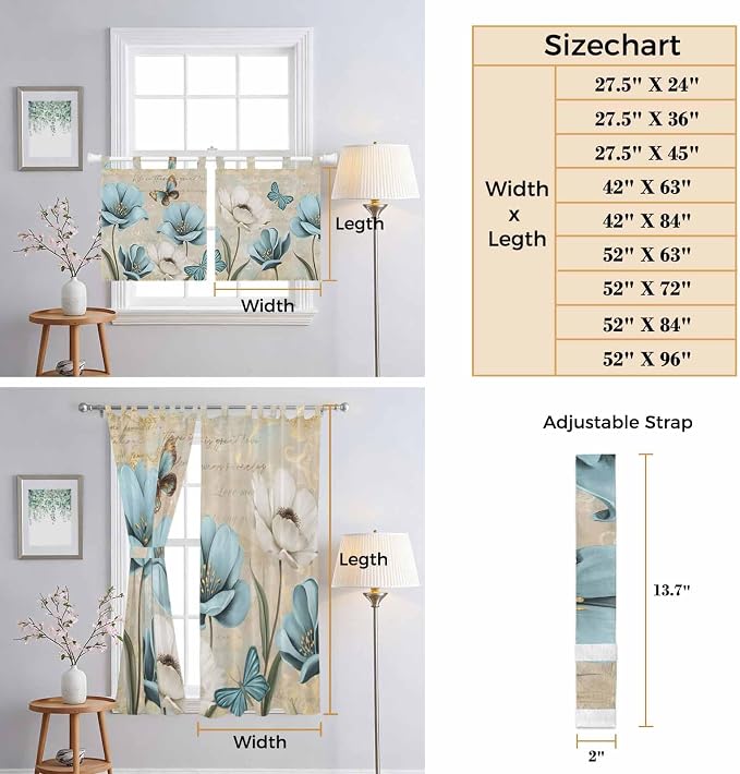 Spring Flowers Bedroom Curtains 72 Inch Length, Window Curtains Tab Top - Image 8