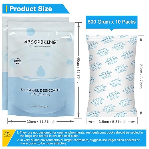Large Desiccant Packs, 500 Gram 10 Packs Silica Gel Packets - Image 2