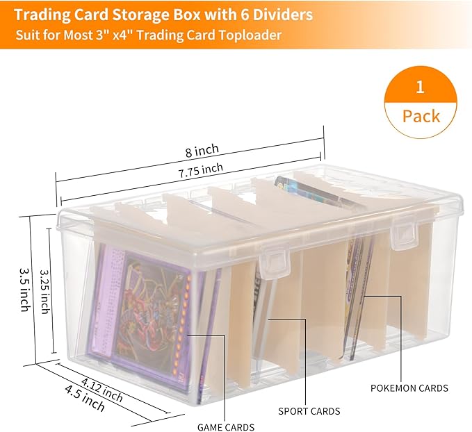 Trading Card Storage Box with 6 Dividers, Toploads Storage Box Plastic Baseball - Image 2