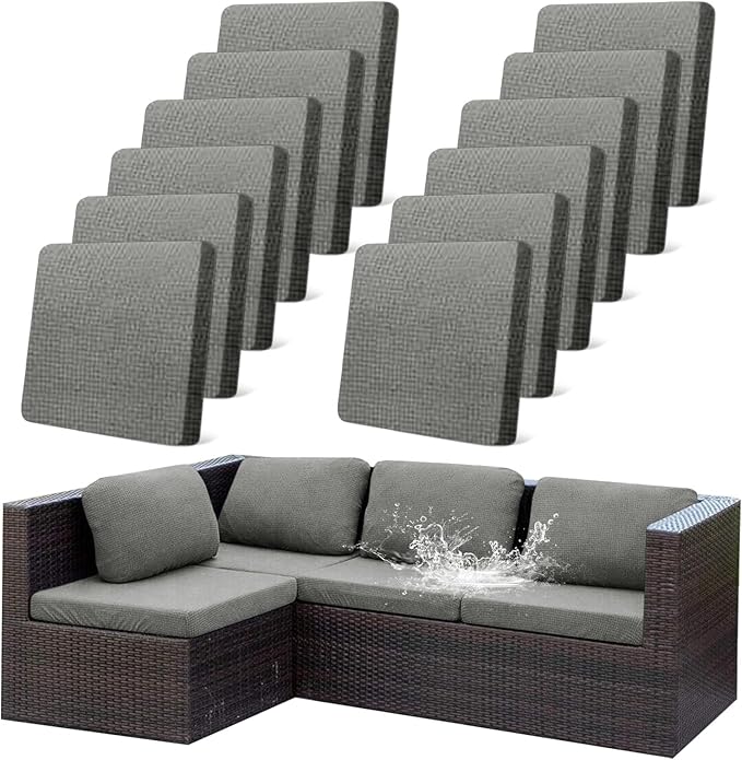 12Pcs Outdoor Stretch Cushion Covers, Waterproof Outdoor Chair Cushion Covers by CALBODE