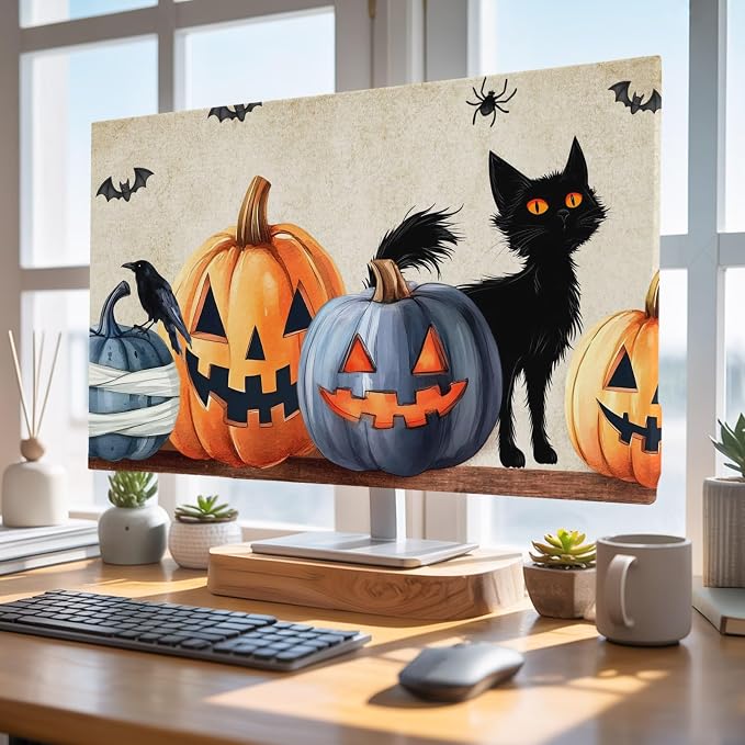 Halloween Pumpkin Ghost Black Cat Indoor TV Cover, Elastic TV Screen Protector by Unknown