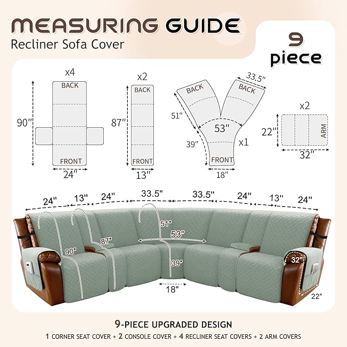 Arfntevss Waterproof Recliner Sectional Couch Covers - Image 5