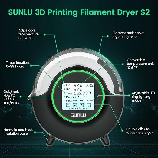 SUNLU Official Filament Dryer S2, 70℃ Max Temperature, Built-in Circulation Fan - Image 5