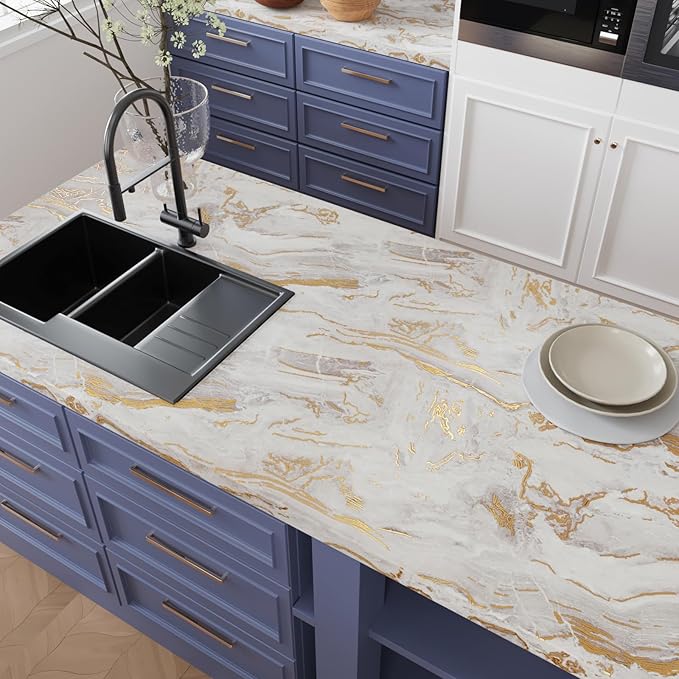 CRE8TIVE Beige Gold Marble Contact Paper - Image 2