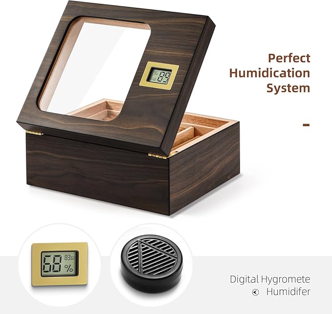Cigar Humidor, Modern Glass Top Cedar Humidor Cigar Box - Image 4