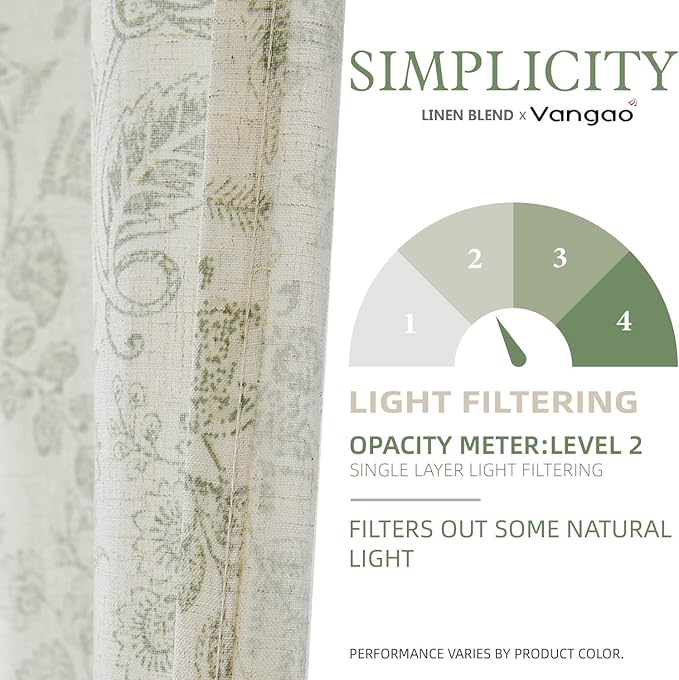 Vangao Green Floral Linen Curtains - Image 4