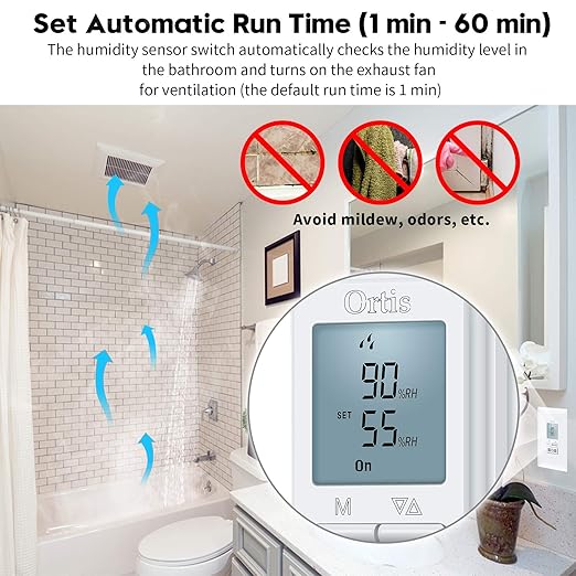 Humidity Sensor Switch, Ortis in-Wall Bathroom Fan Automated Control Switch - Image 3