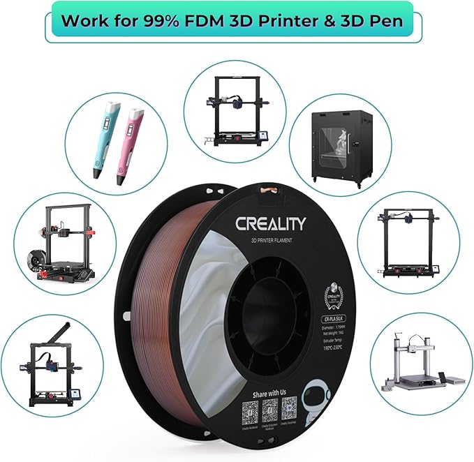 Creality Silk Filament, PLA 3D Printer Filament 1.75mm Multi Color, Smooth and - Image 4