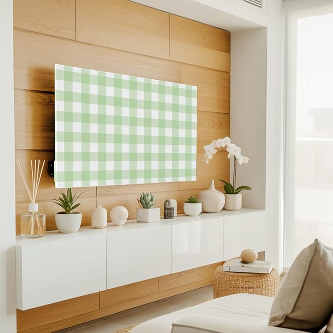 Green Stripes Buffalo Checker Indoor TV Cover, Elastic TV Screen Protector - Image 3
