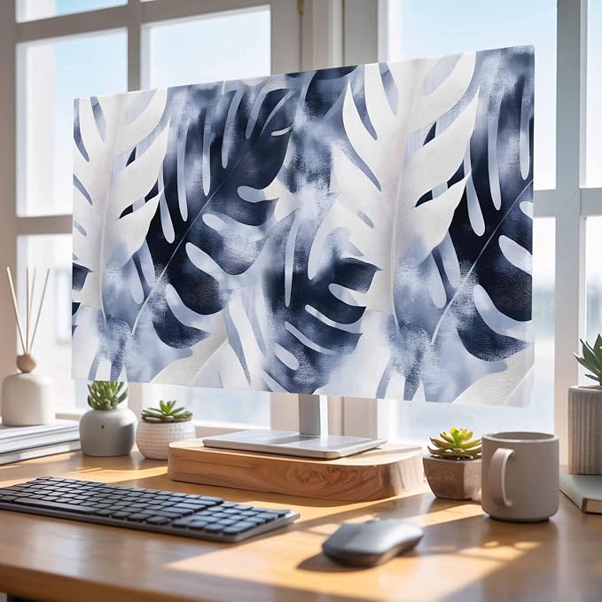 Farmhouse Blue Gray Leaf Indoor TV Cover, Elastic TV Screen Protector - Image 5