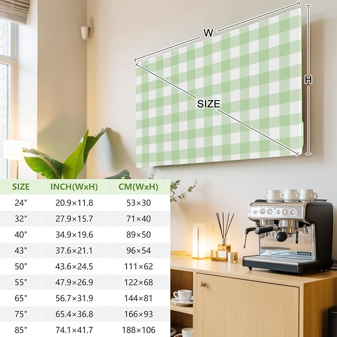 Green Stripes Buffalo Checker Indoor TV Cover, Elastic TV Screen Protector - Image 4