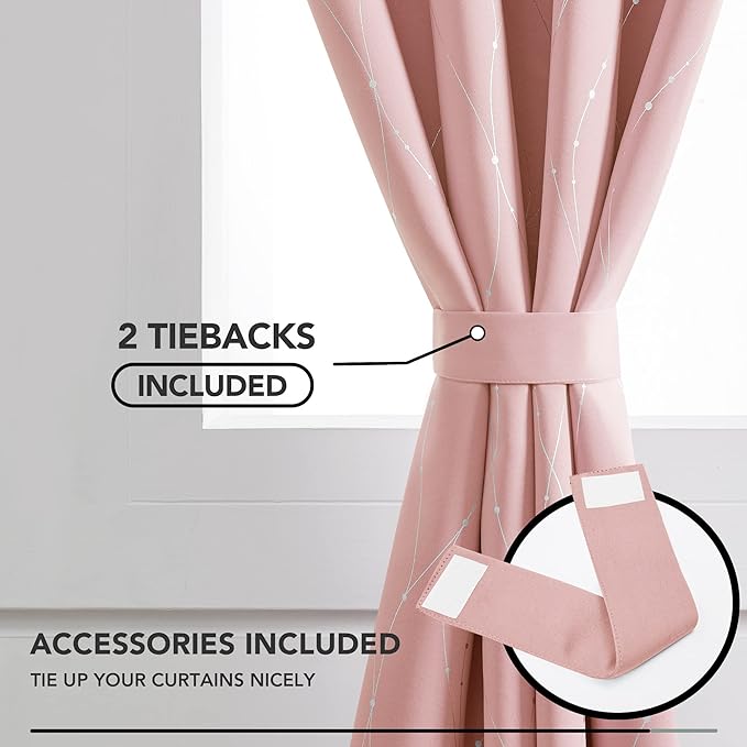 Deconovo Pink Curtains, Thermal Insulated Soundproof Curtain, 52 x 72 Inch Long - Image 4