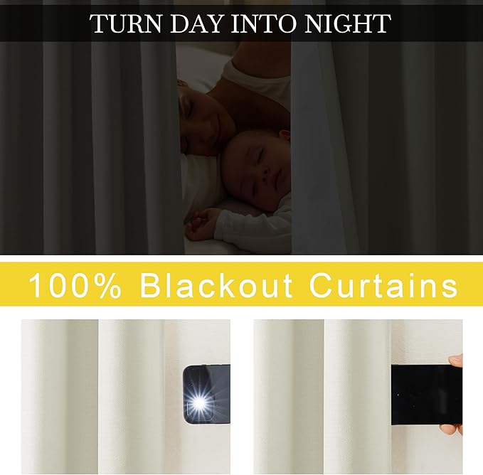 NICETOWN Faux Linen 100% Blackout 90 inch Curtains, W52 x L90, 2 Panels - Image 6