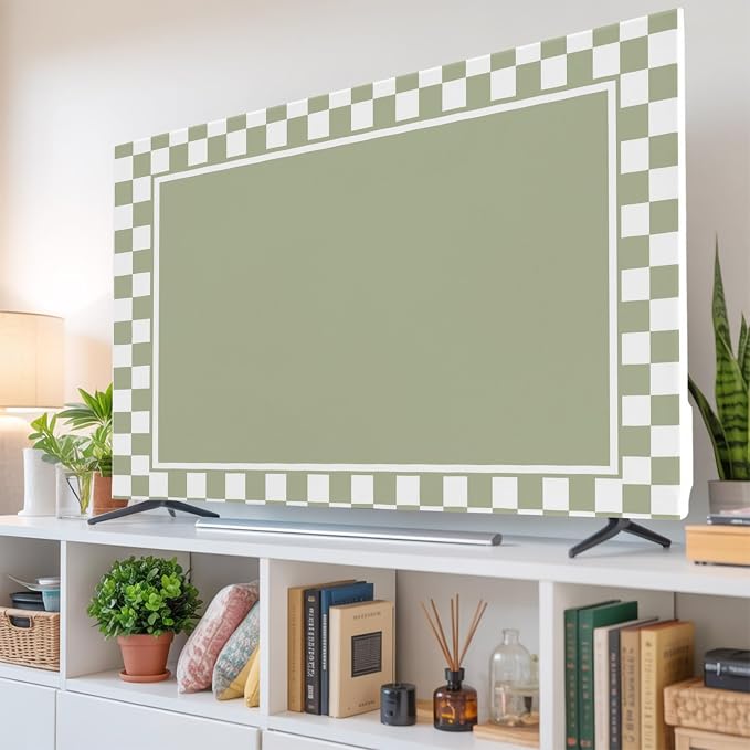 Sage Green Buffalo Plaid Indoor TV Cover, Elastic TV Screen Protector Modern by Unknown