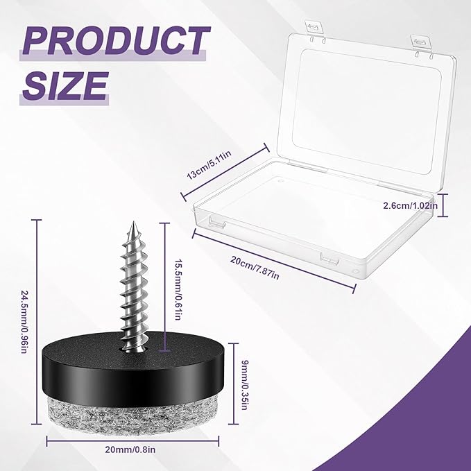 60 Pcs Black Screw on Furniture Felt Pads Kit, 0.8 Inch Non Slip Furniture Pads - Image 2