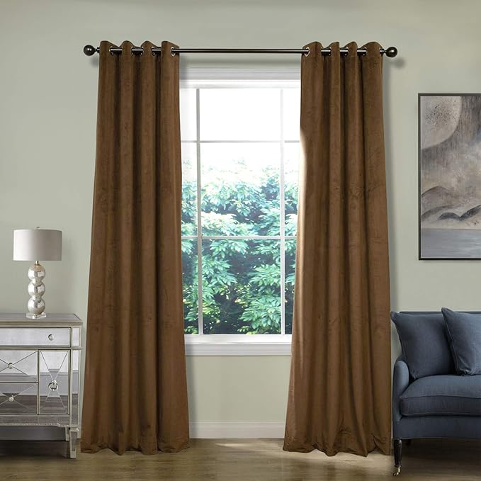 ChadMade Extra Wide Blackout Lined Premium Velvet Curtain Sable 120Wx102L Inch by ChadMade