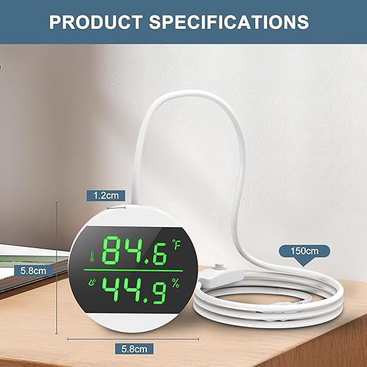 USB Power Supply LED Digital Reptile Thermometer Hygrometer, 10s Refresh Speed - Image 7