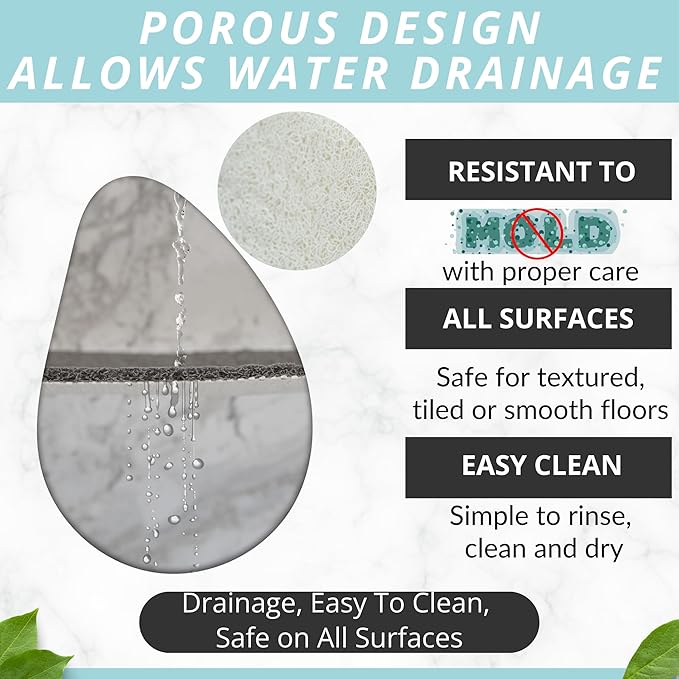 Enkosi Loofah Shower Mat with Drain Hole – Cushioned Anti-Slip Square Bath Mat - Image 4