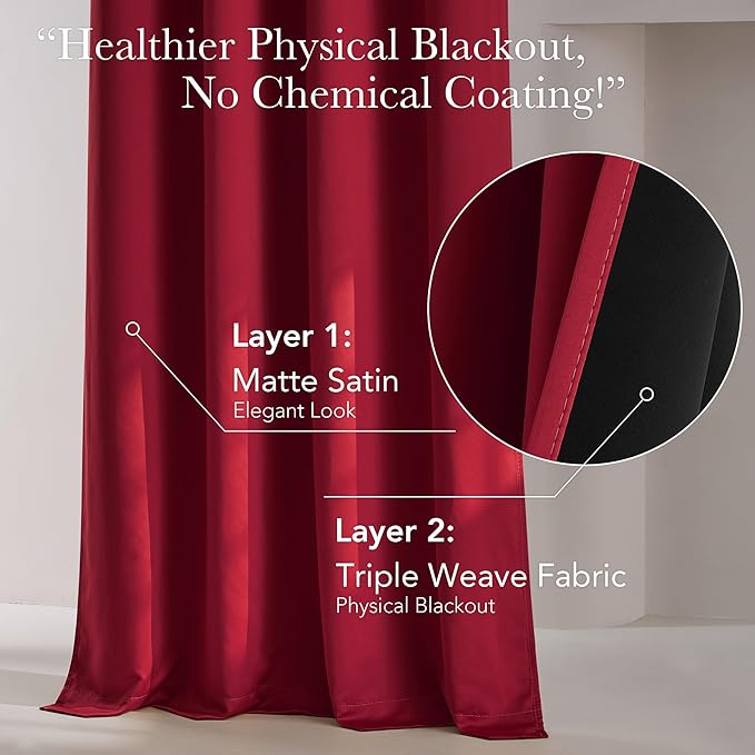 NICETOWN Thermal Insulated 100% Blackout Drape, Christmas Red, Noise Reducing - Image 3