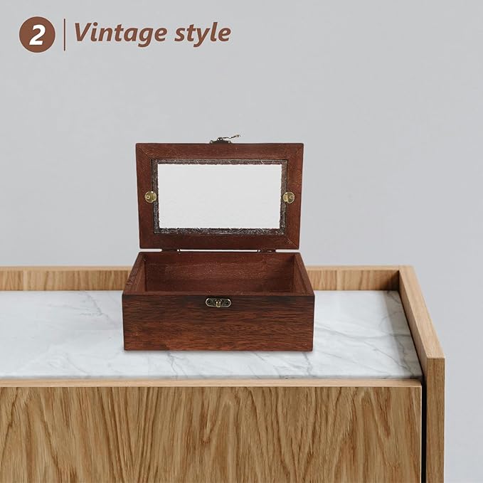 Wood Jewelry Box with Glass Lid and Metal Clasp Vintage Flower Jewelry Trinket - Image 5