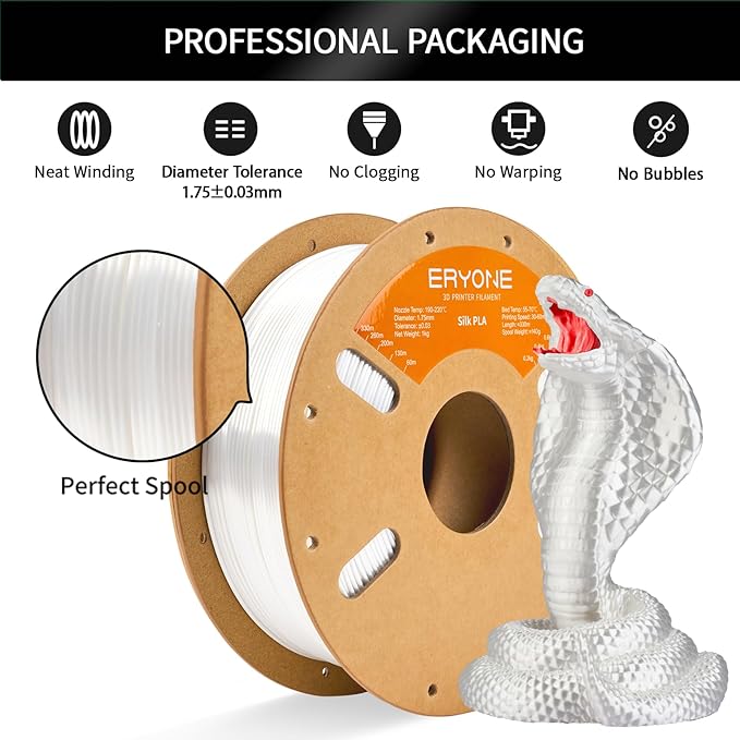 ERYONE Silk PLA Filament for 3D Printer, 1.75mm +/- 0.03mm, Silk White - Image 4